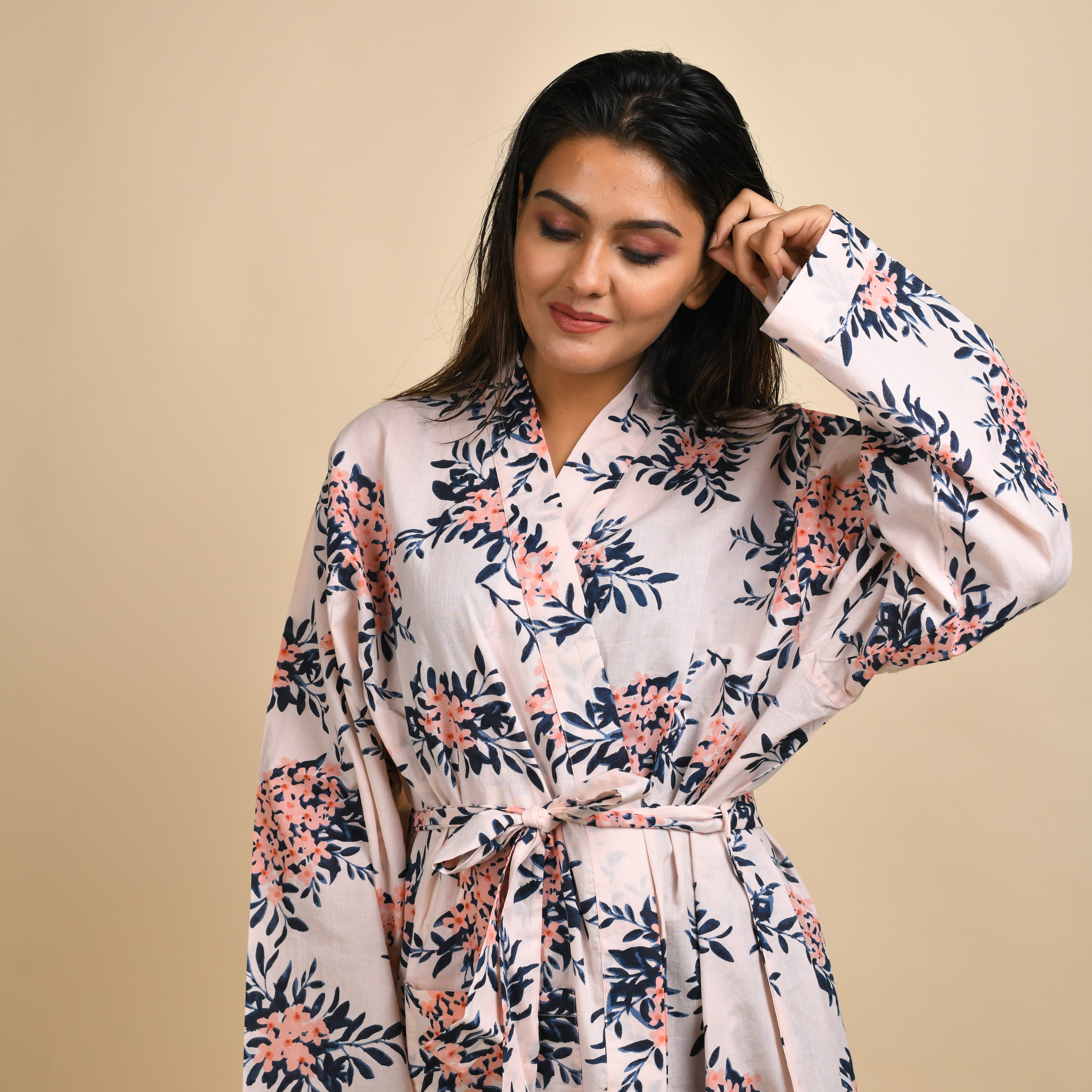 Set of 2 Cotton Hand printed kimono robe