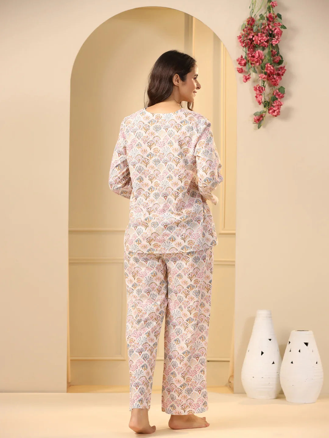 Off -white printed pure cotton night suit set - SanskrutiHomes