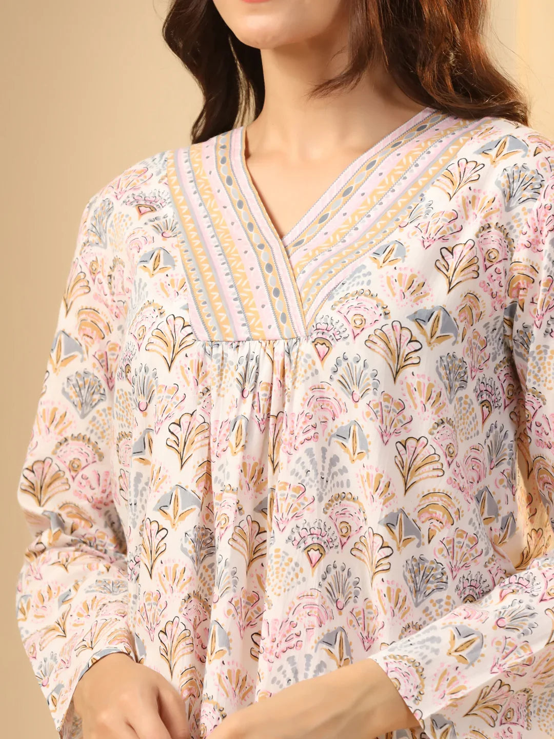 Off -white printed pure cotton night suit set - SanskrutiHomes