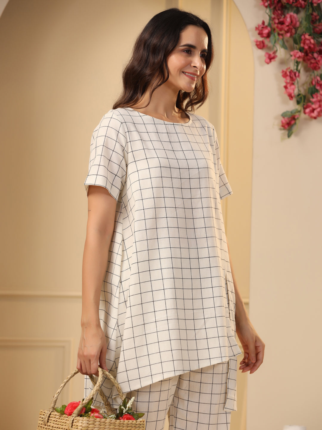 Off-White checks printed pure cotton night suit set