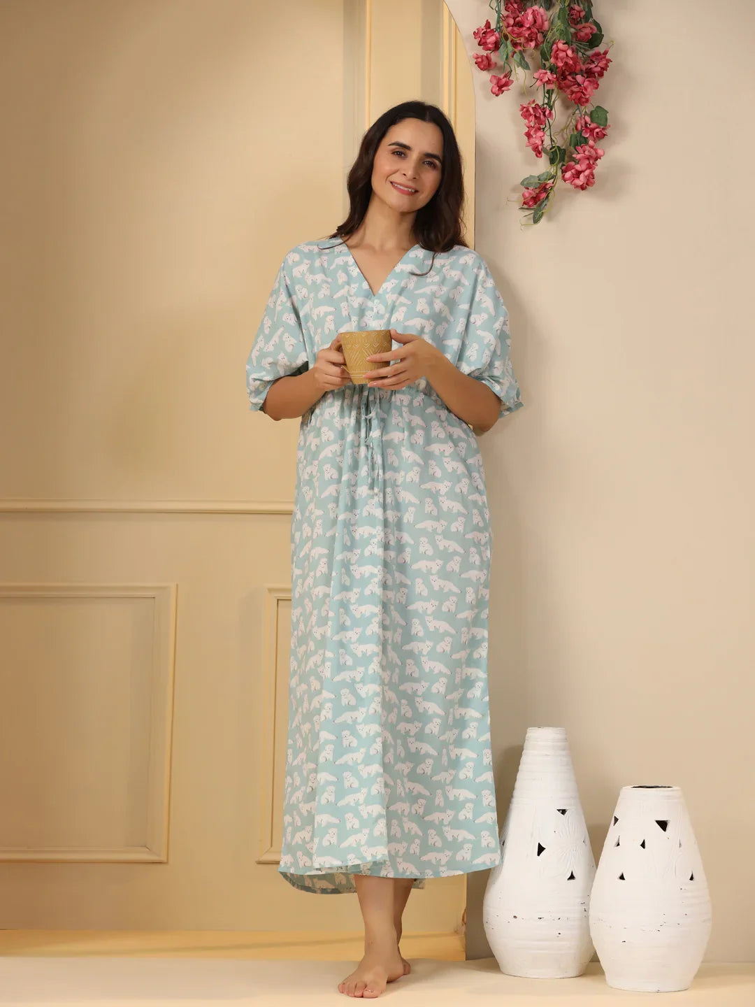 Panda Women Pure Cotton Night Dress - SanskrutiHomes