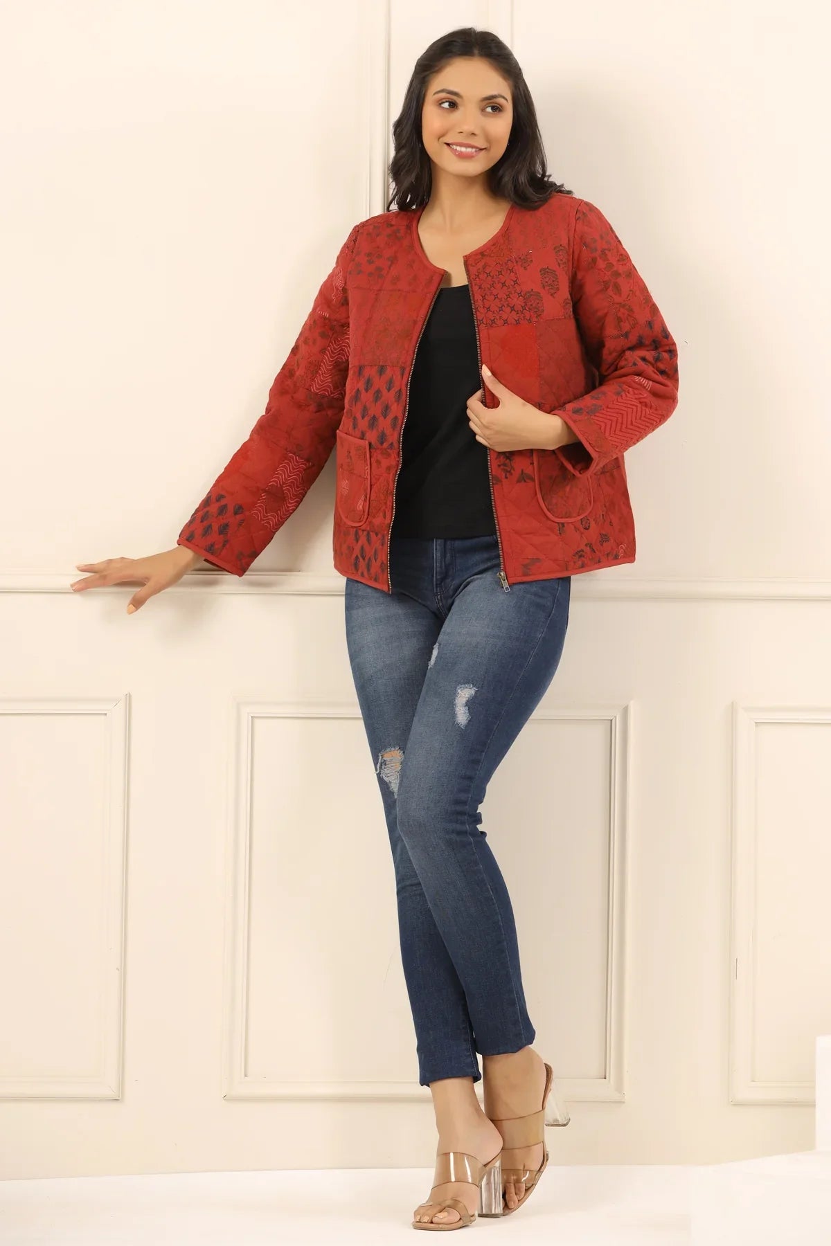 Printed women quilted jacket - SanskrutiHomes