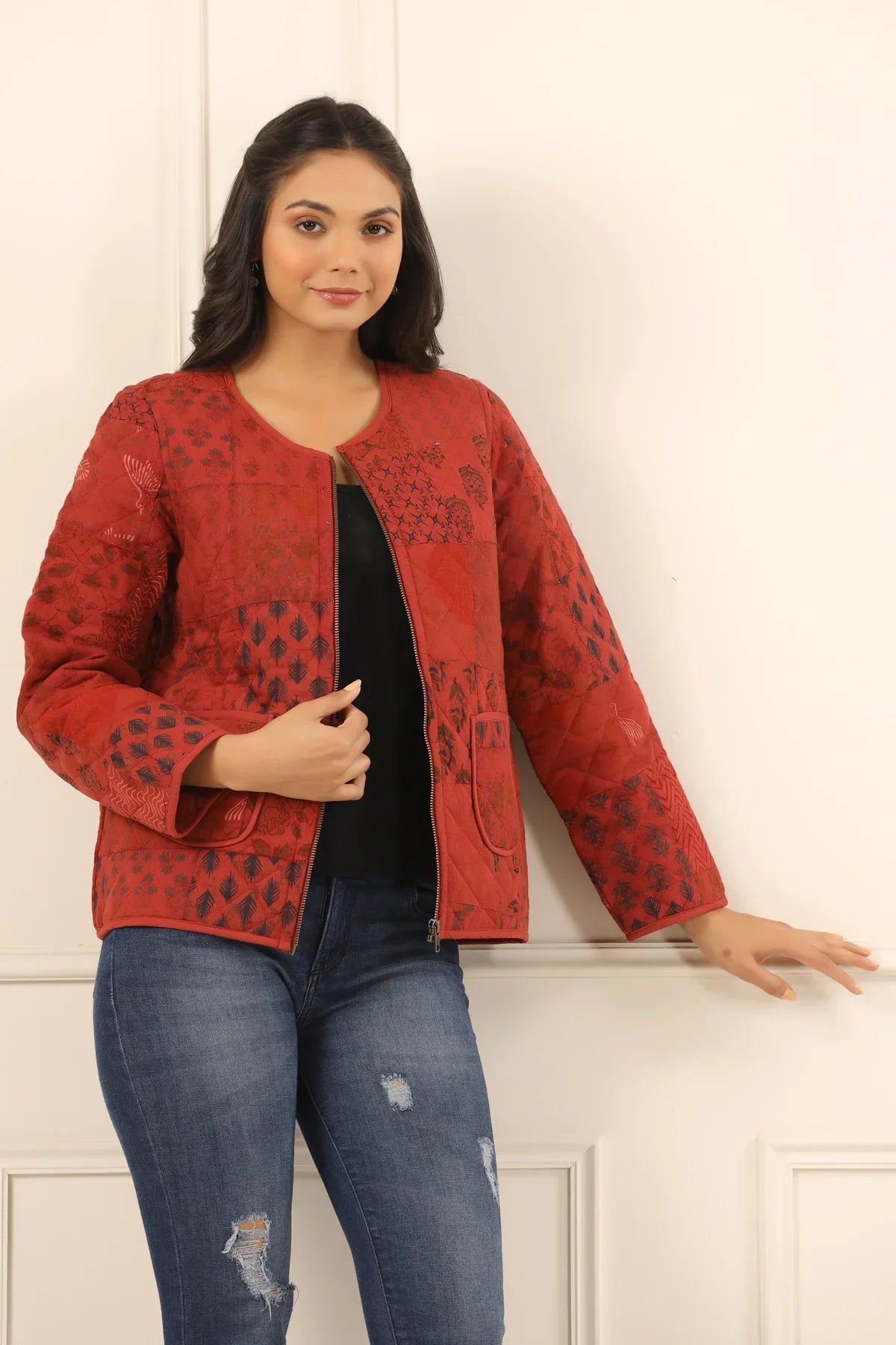 Printed women quilted jacket - SanskrutiHomes