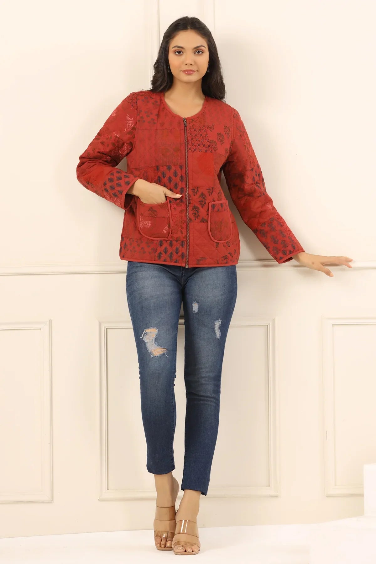 Printed women quilted jacket - SanskrutiHomes
