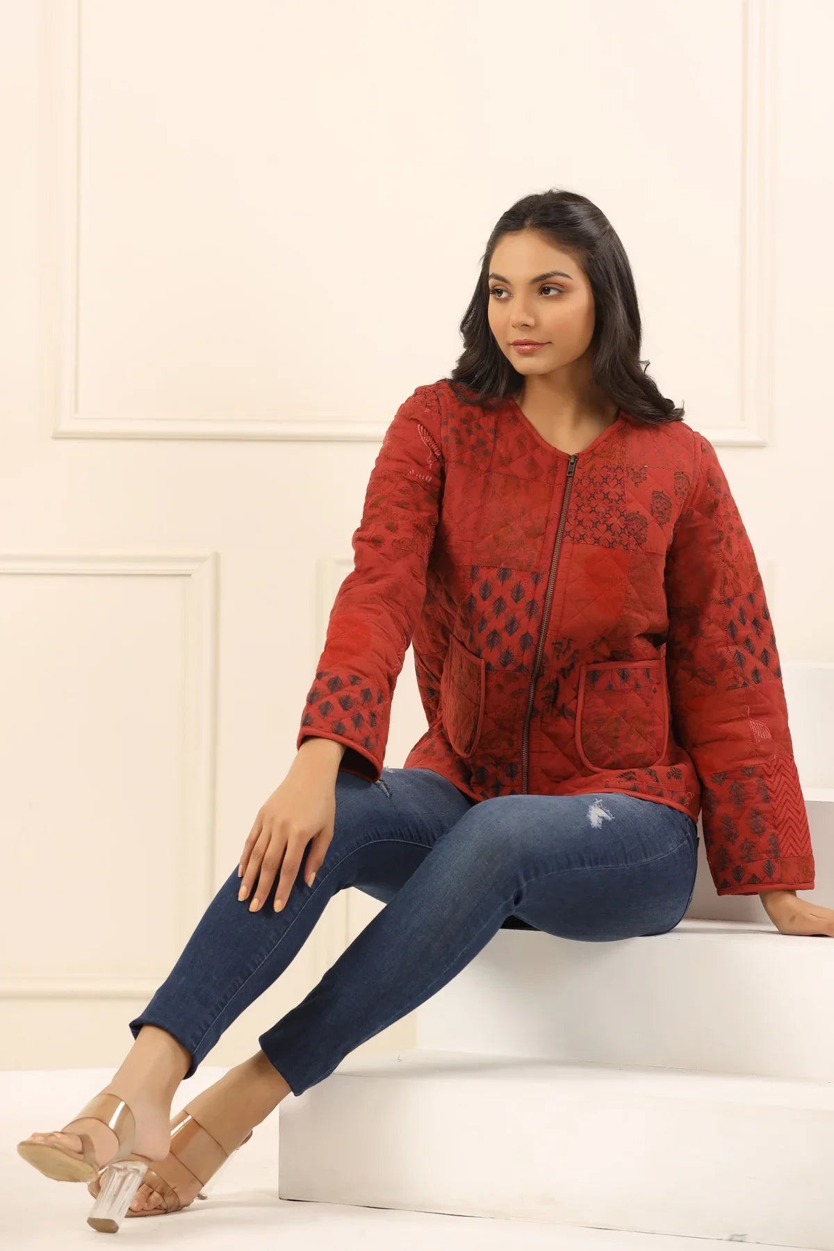 Printed women quilted jacket - SanskrutiHomes