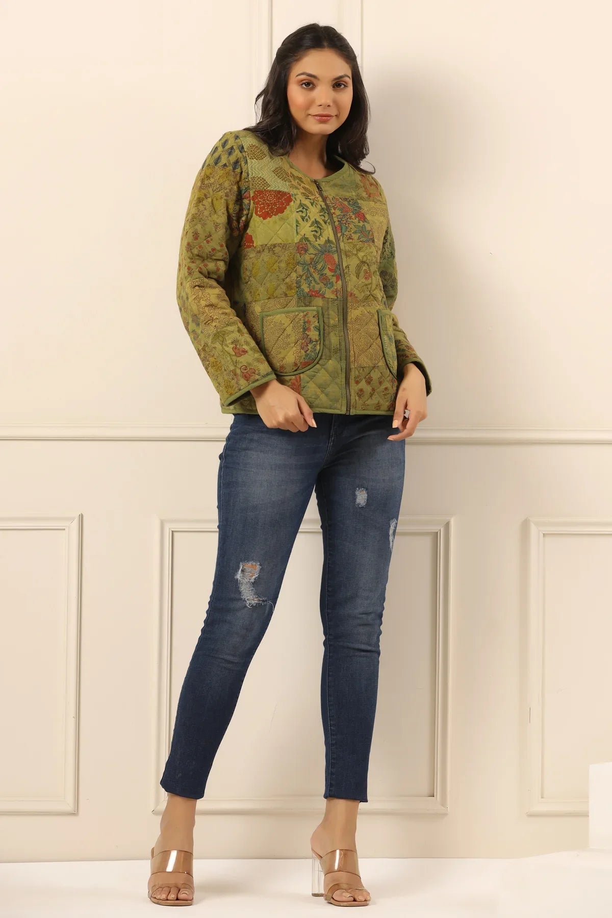 Printed women quilted jacket - SanskrutiHomes