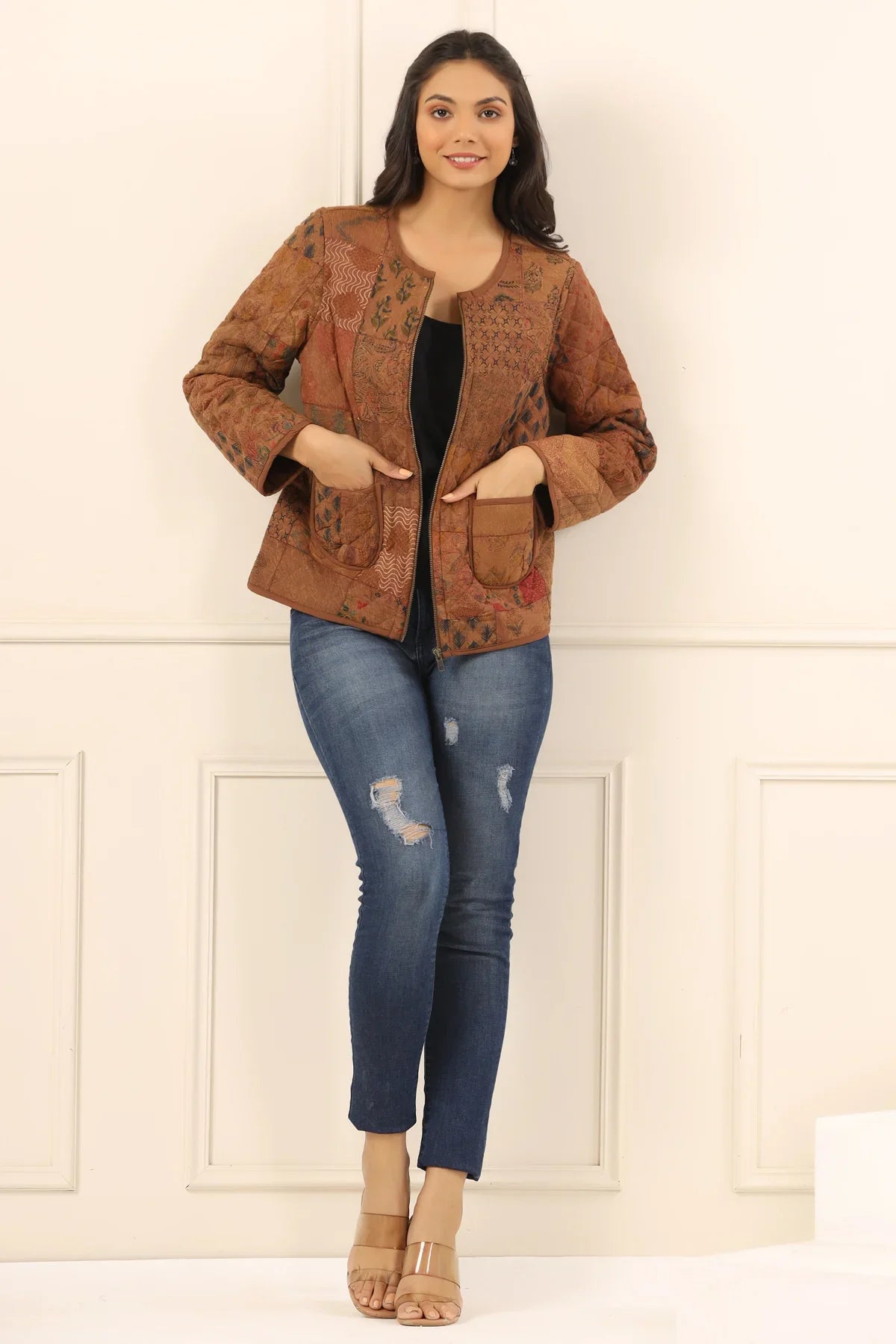 Printed women quilted jacket - SanskrutiHomes