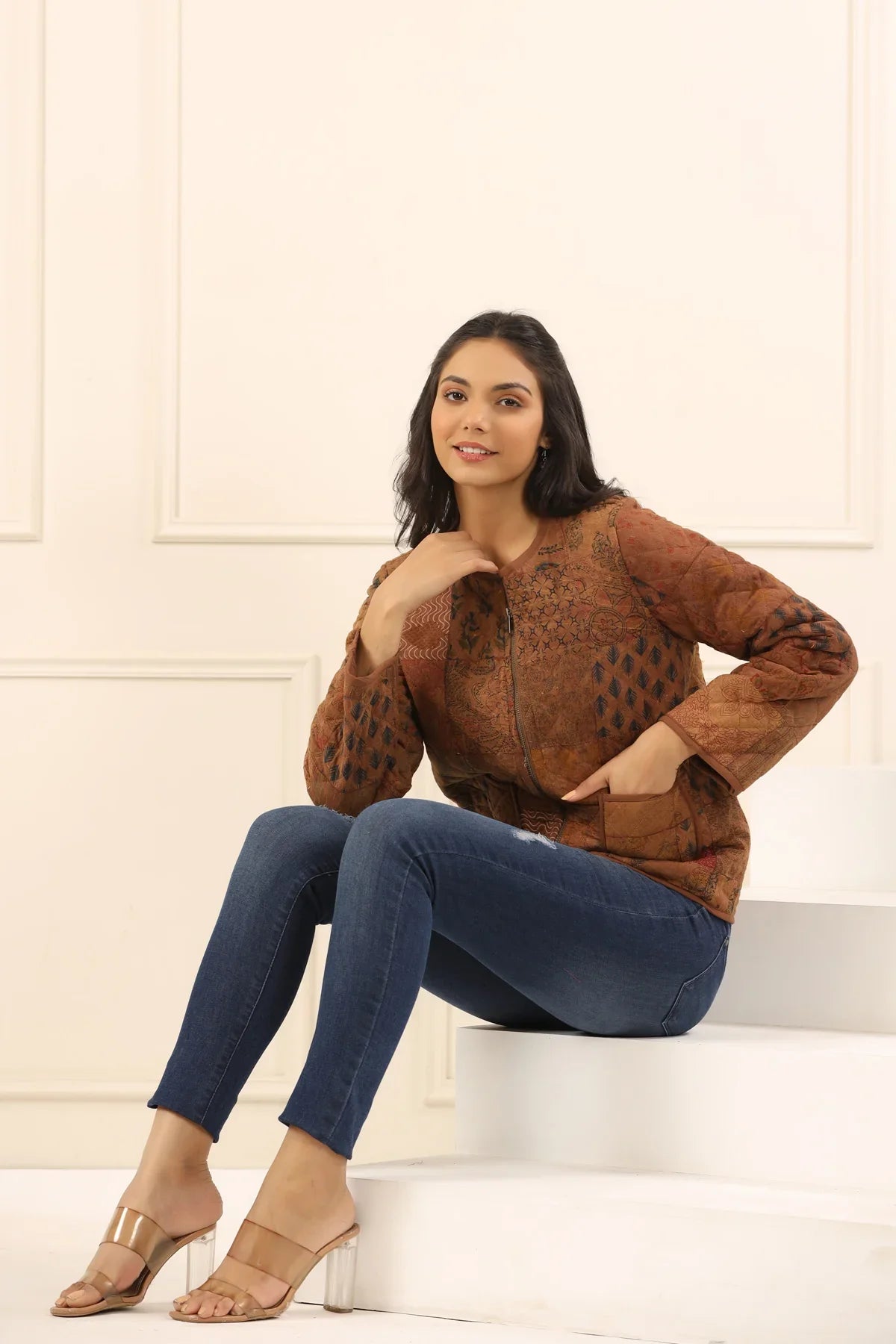 Printed women quilted jacket - SanskrutiHomes