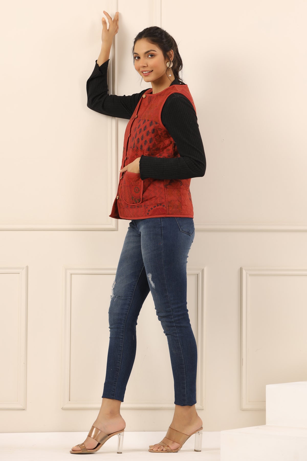 Printed women quilted jacket