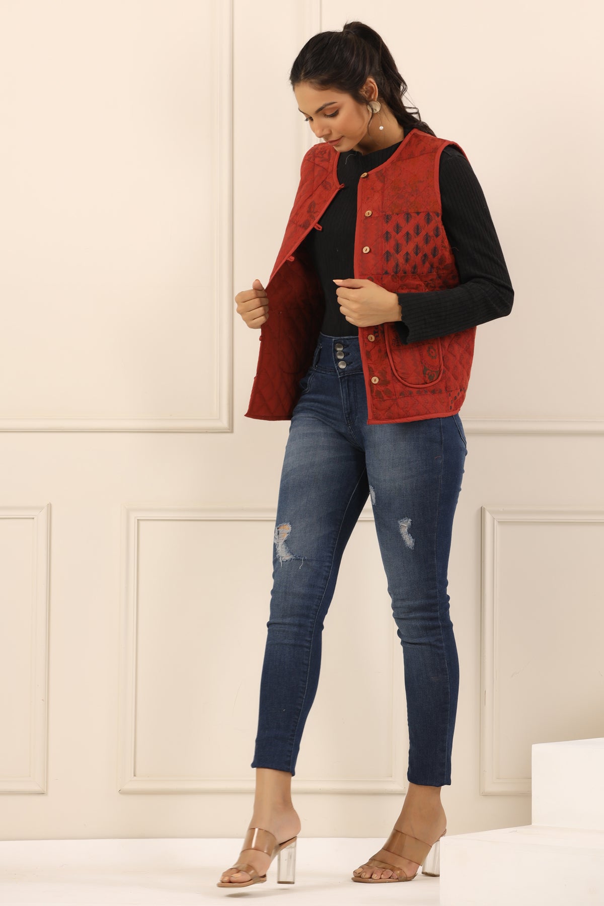 Printed women quilted jacket