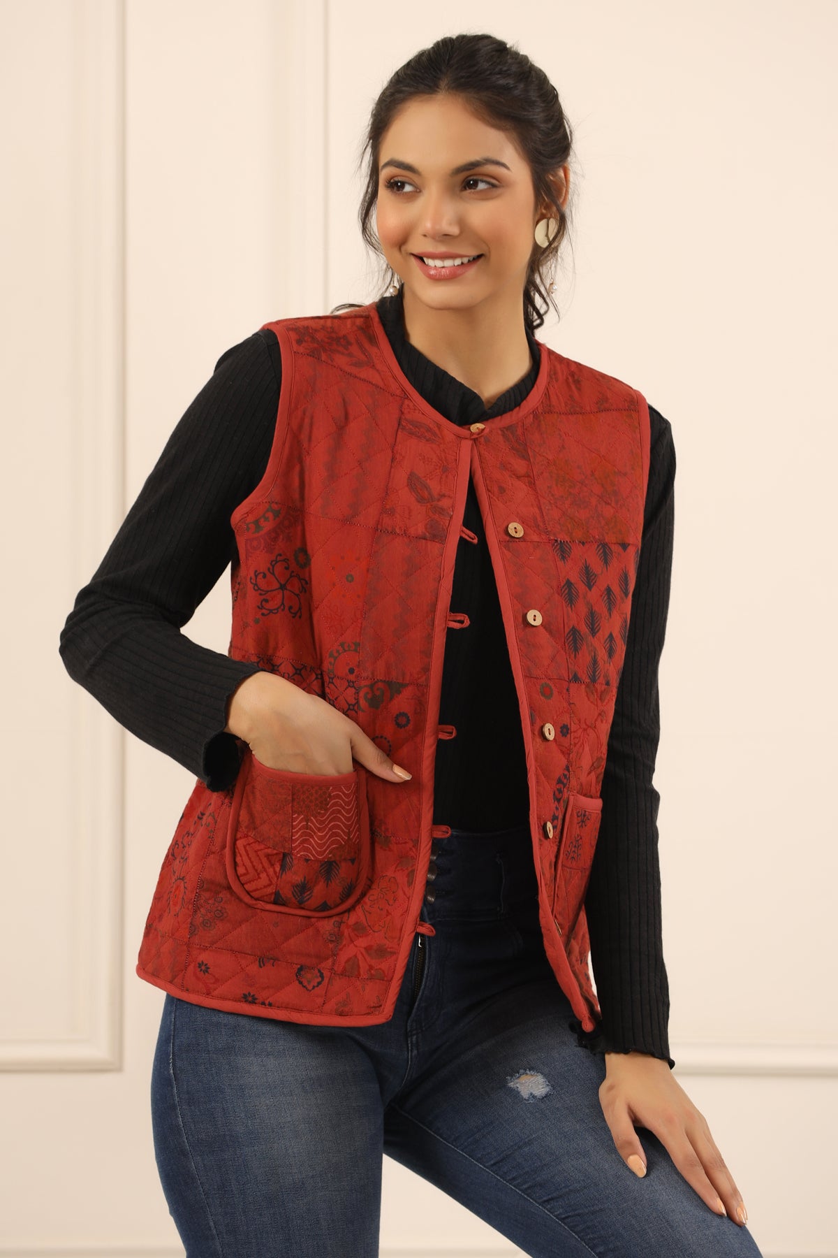 Printed women quilted jacket