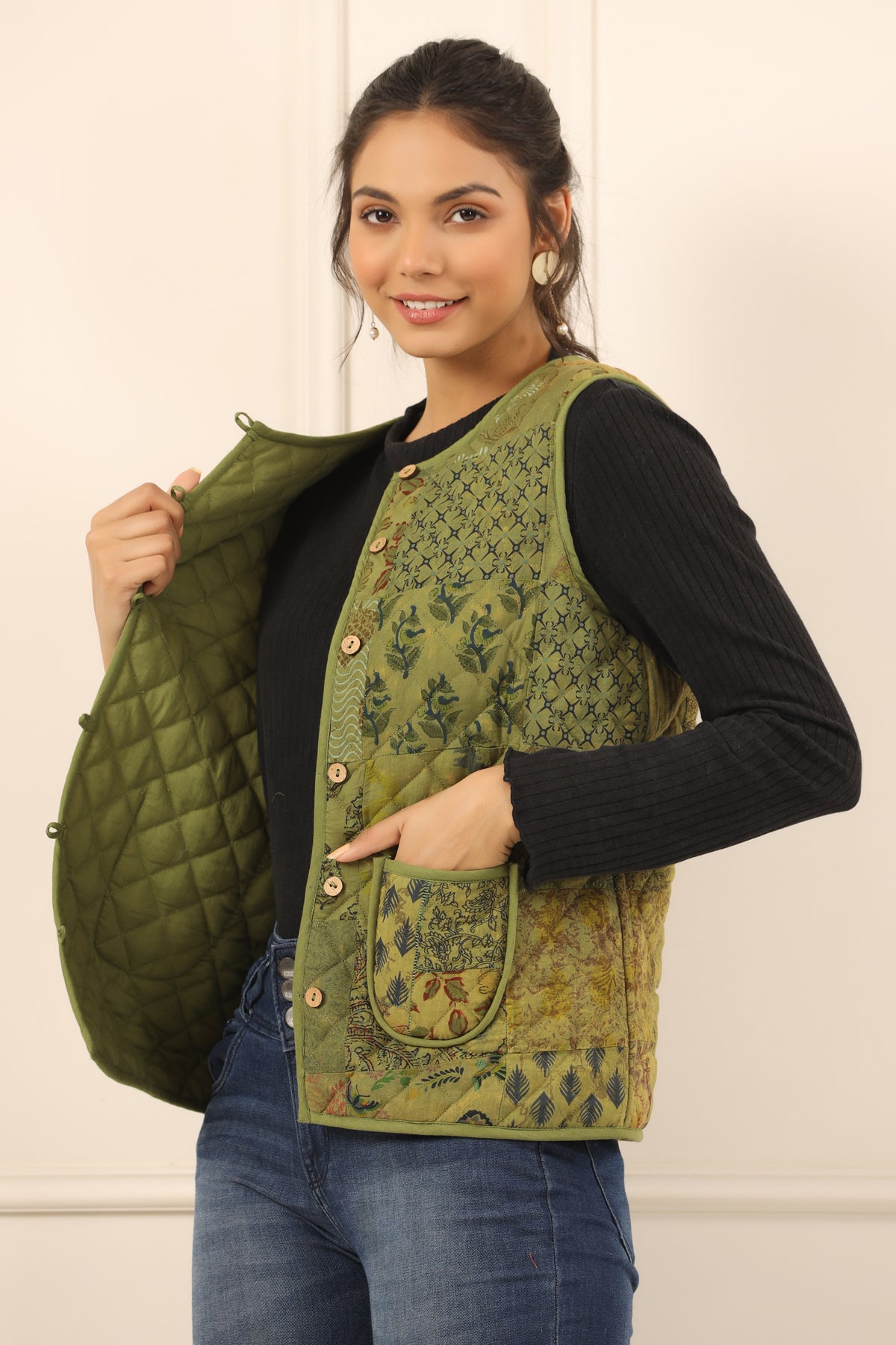 Printed women quilted jacket