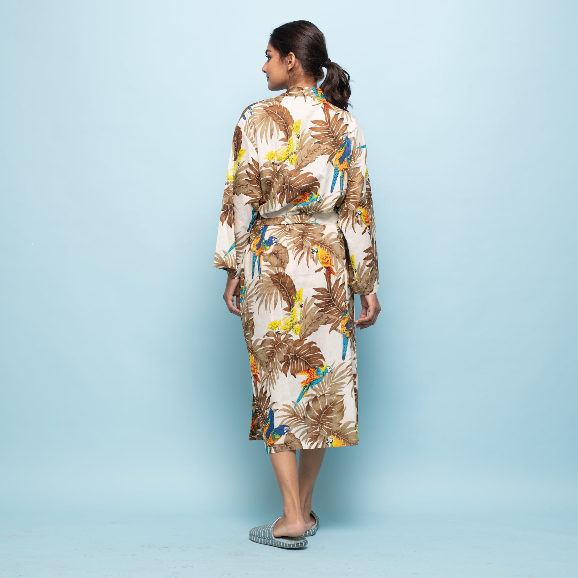 Multicolor Mustard Cotton Hand printed kimono robe