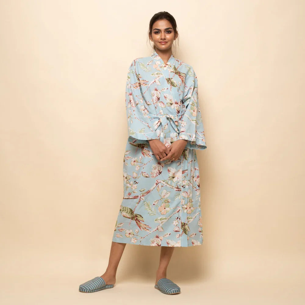 Set of 2 Cotton Hand printed kimono robe - SanskrutiHomes