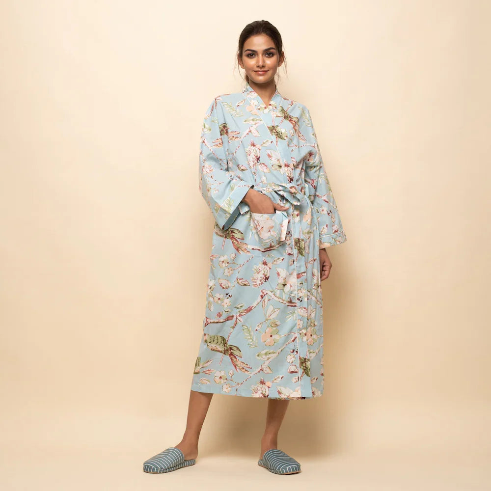 Set of 2 Cotton Hand printed kimono robe - SanskrutiHomes