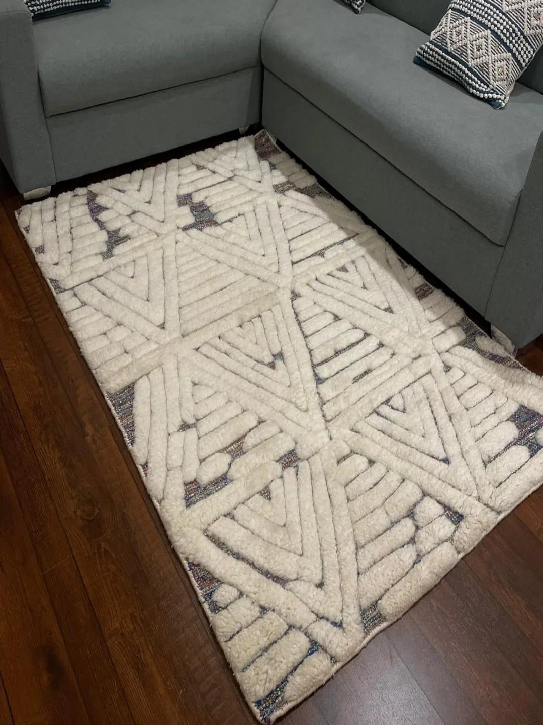 Hand-weaved Turkish Indigo soft Cotton wool Rug - SanskrutiHomes