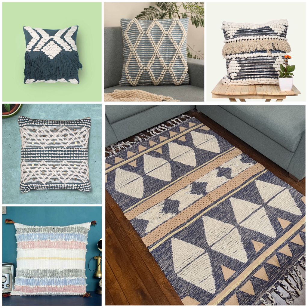 Hand-weaved 100% Multi-color Rug with a set of 5 Cushion Covers