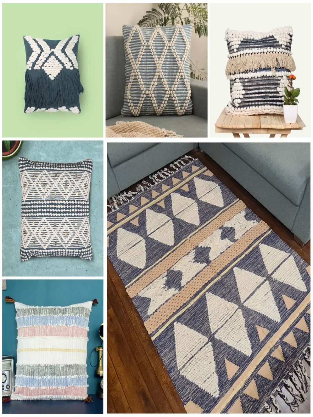 Hand-weaved 100% Multi-color Rug with a set of 5 Cushion Covers - SanskrutiHomes