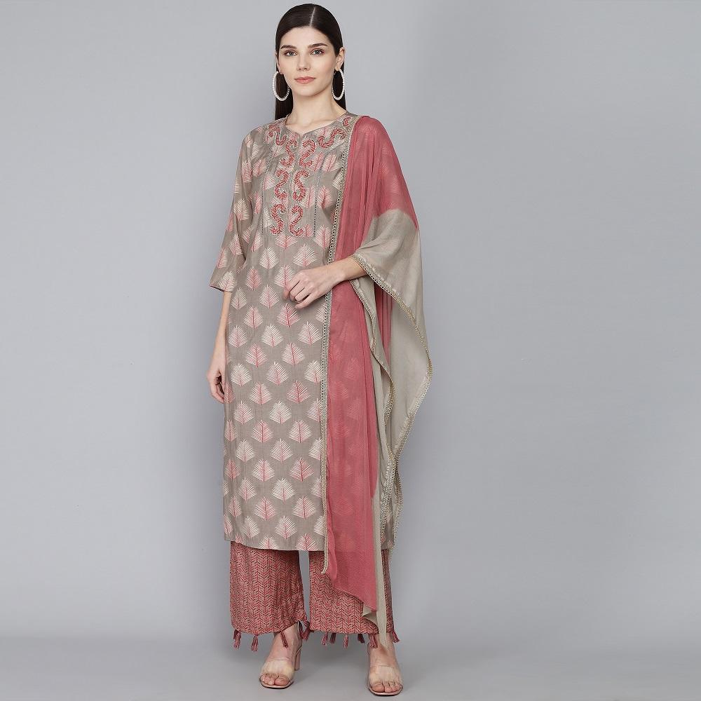 GREY MUSLIN WOMEN'S KURTA PAJAMA DUPATTA SET muslin kurta Rangdeep-Fashions