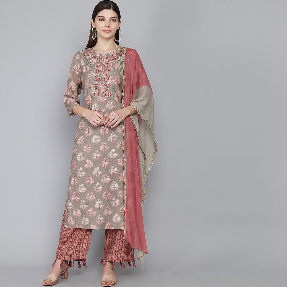 GREY MUSLIN WOMEN'S KURTA PAJAMA DUPATTA SET muslin kurta Rangdeep-Fashions