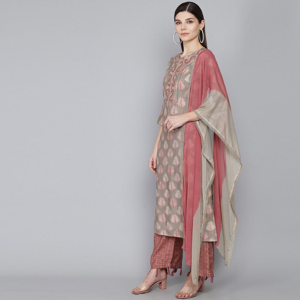 GREY MUSLIN WOMEN'S KURTA PAJAMA DUPATTA SET muslin kurta Rangdeep-Fashions