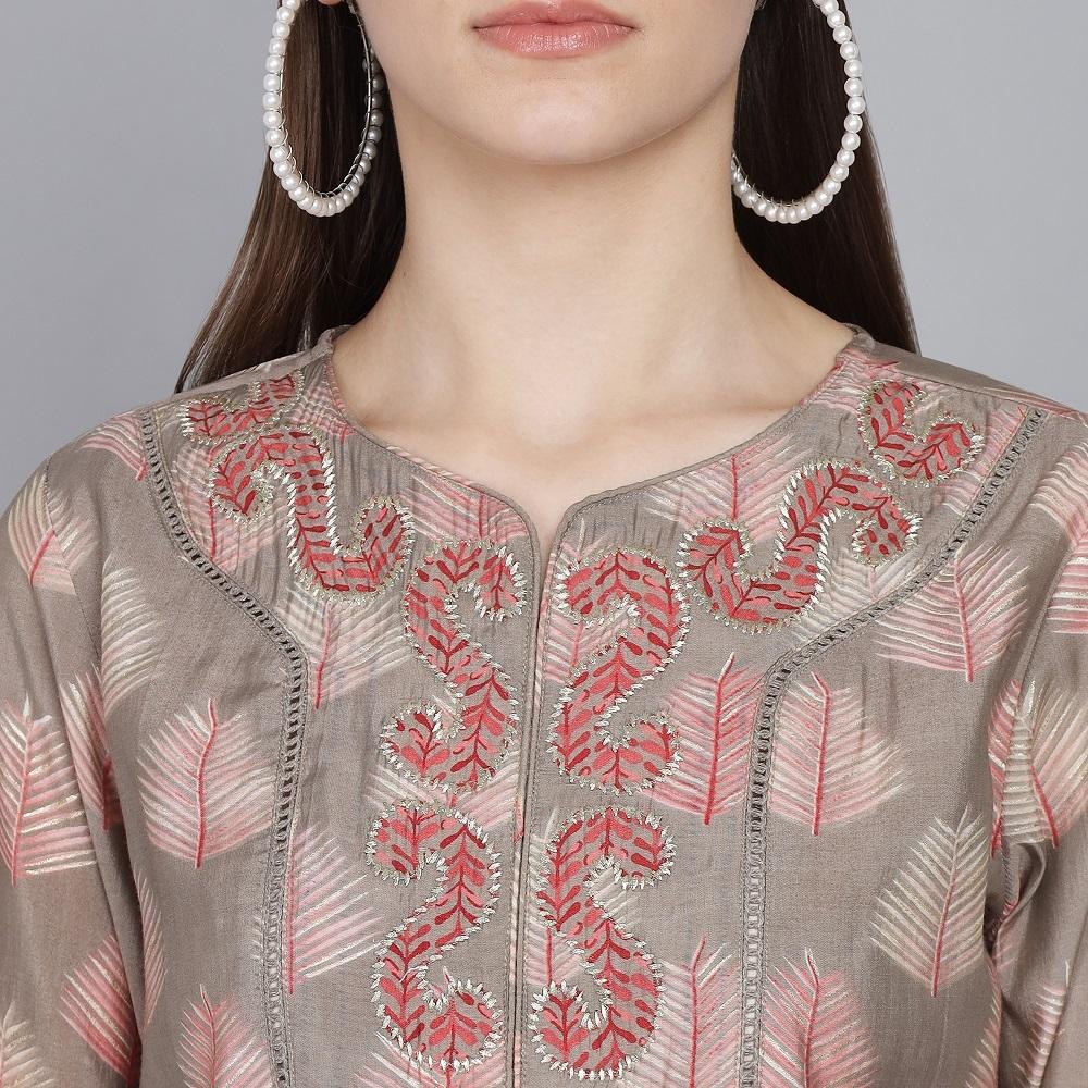 GREY MUSLIN WOMEN'S KURTA PAJAMA DUPATTA SET muslin kurta Rangdeep-Fashions