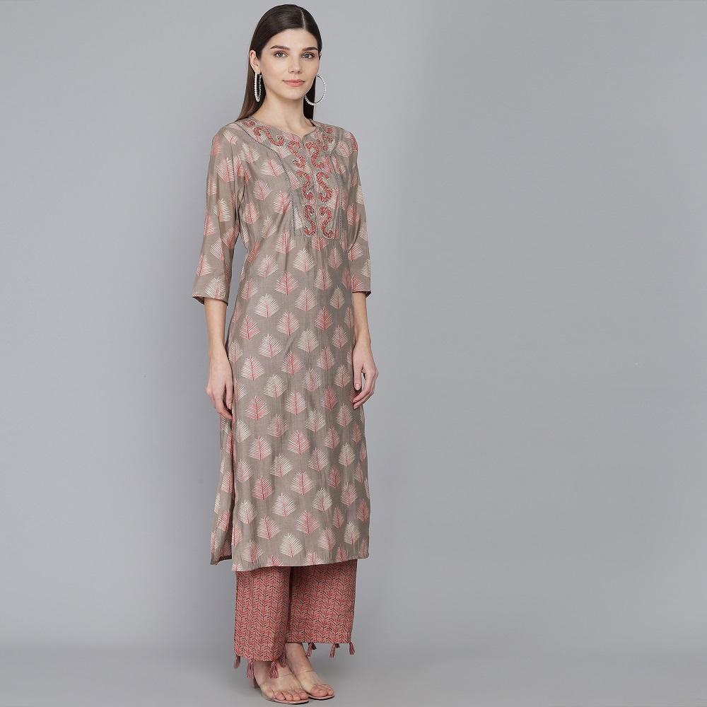GREY MUSLIN WOMEN'S KURTA PAJAMA DUPATTA SET muslin kurta Rangdeep-Fashions
