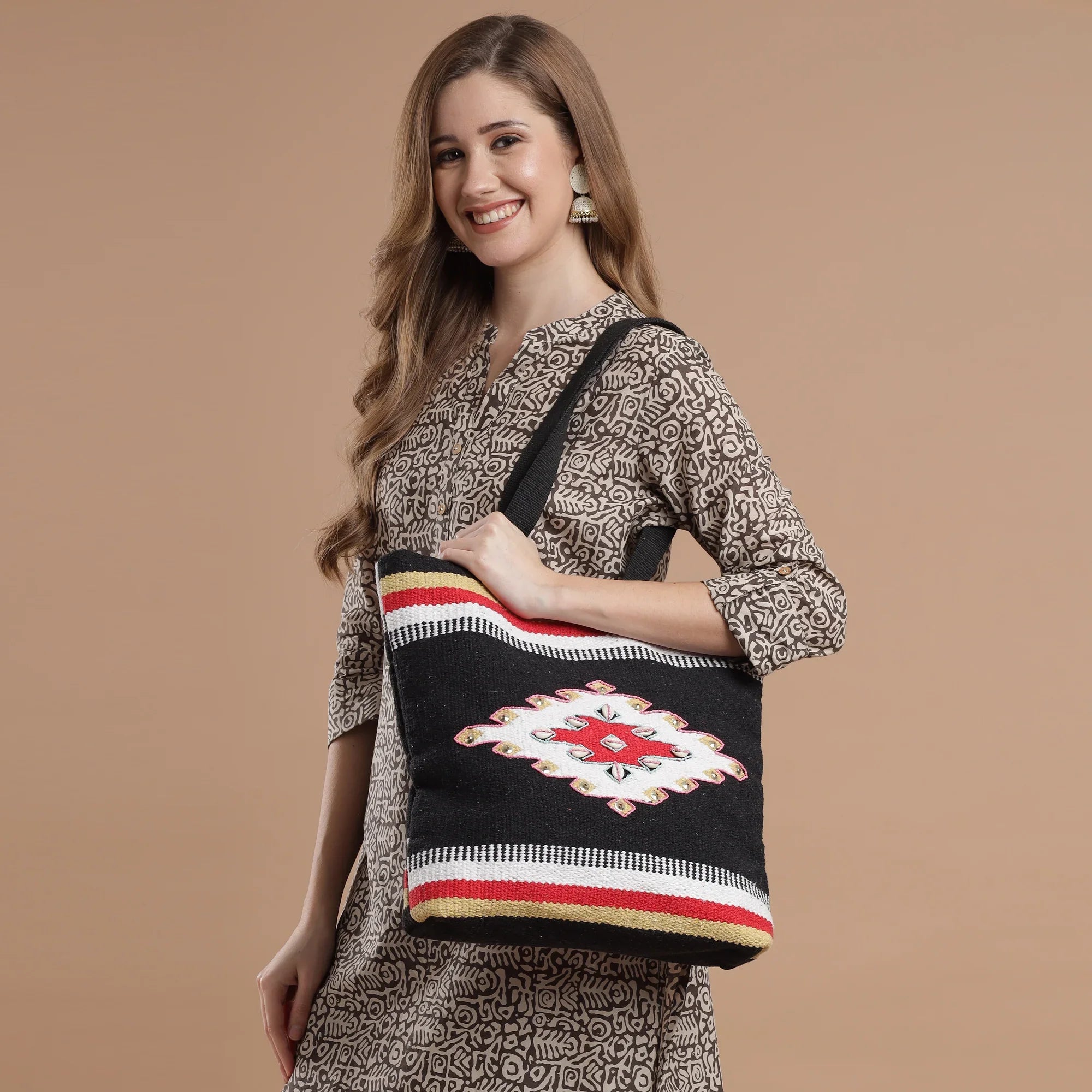 Black Ikhat Hand Woven Tote Bag