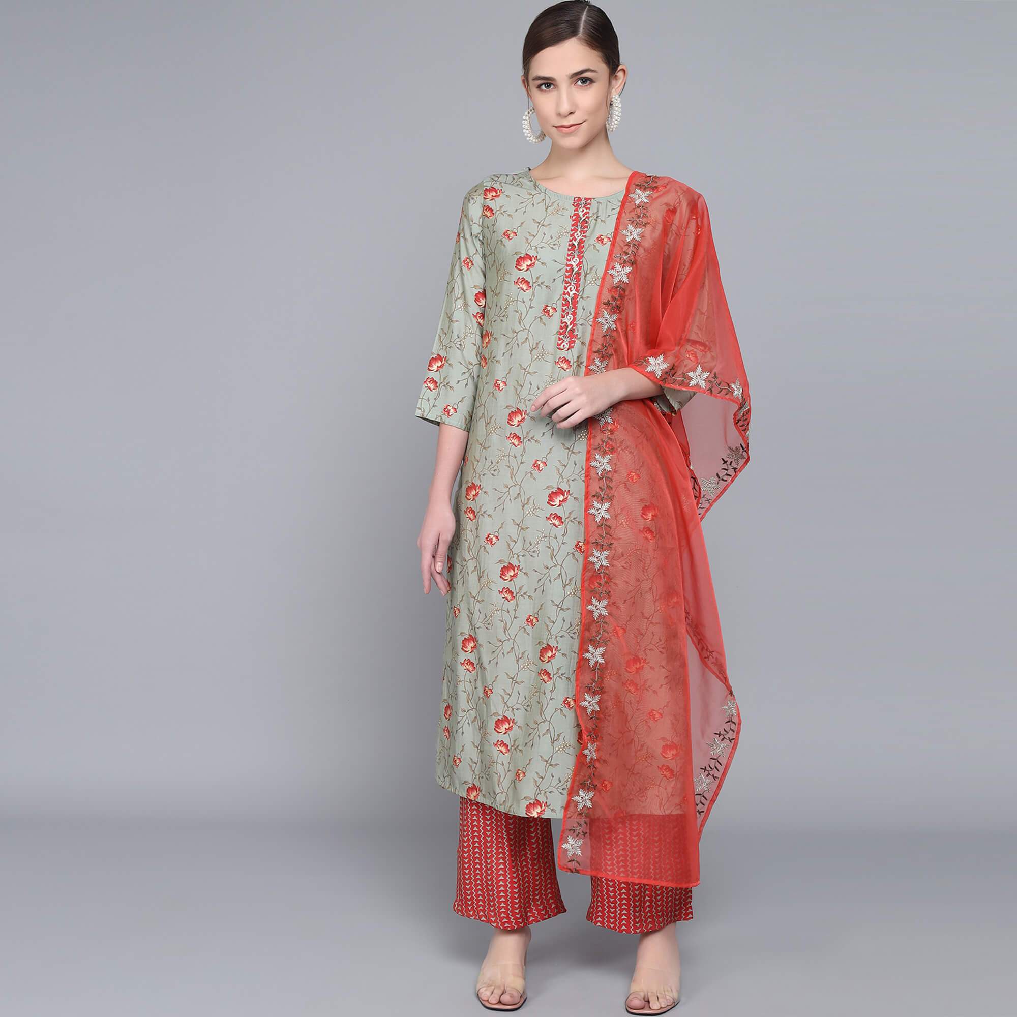 MAROON MUSLIN WOMEN'S KURTA PAJAMA DUPATTA SET muslin kurta Rangdeep-Fashions
