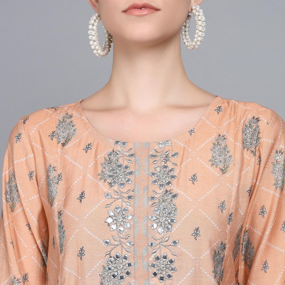 PEACH MUSLIN WOMEN'S KURTA PAJAMA DUPATTA SET muslin kurta Rangdeep-Fashions