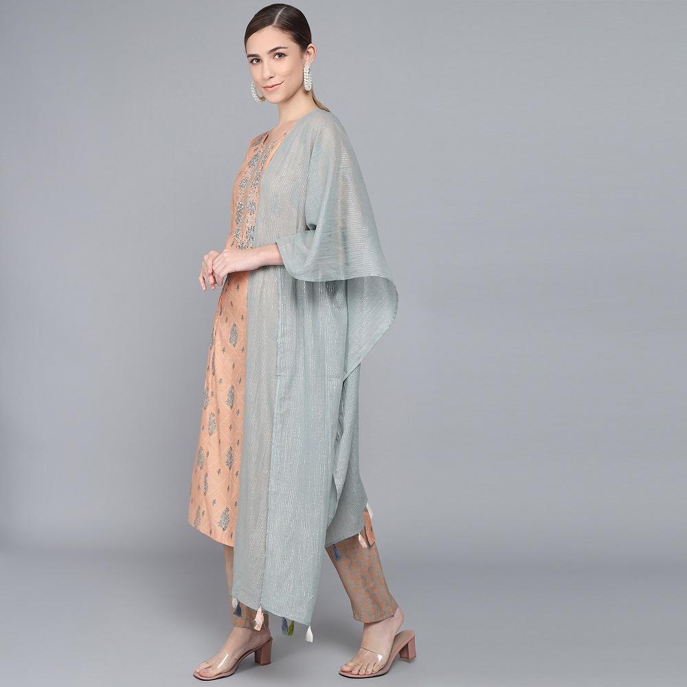 PEACH MUSLIN WOMEN'S KURTA PAJAMA DUPATTA SET muslin kurta Rangdeep-Fashions