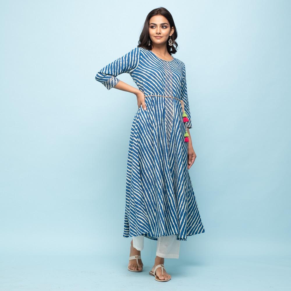 Rang Deep Indigo Lehriya Long Kurti Kurti Rangdeep-Fashions