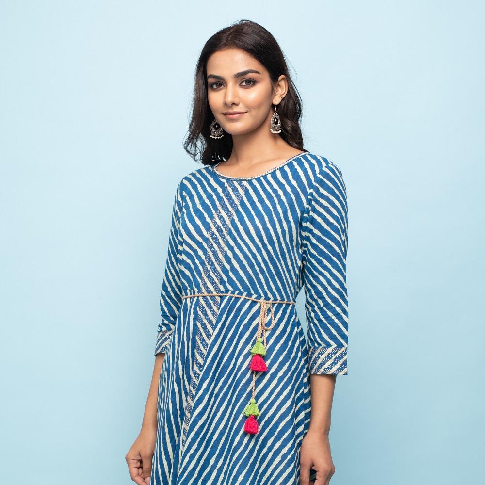 Rang Deep Indigo Lehriya Long Kurti Kurti Rangdeep-Fashions