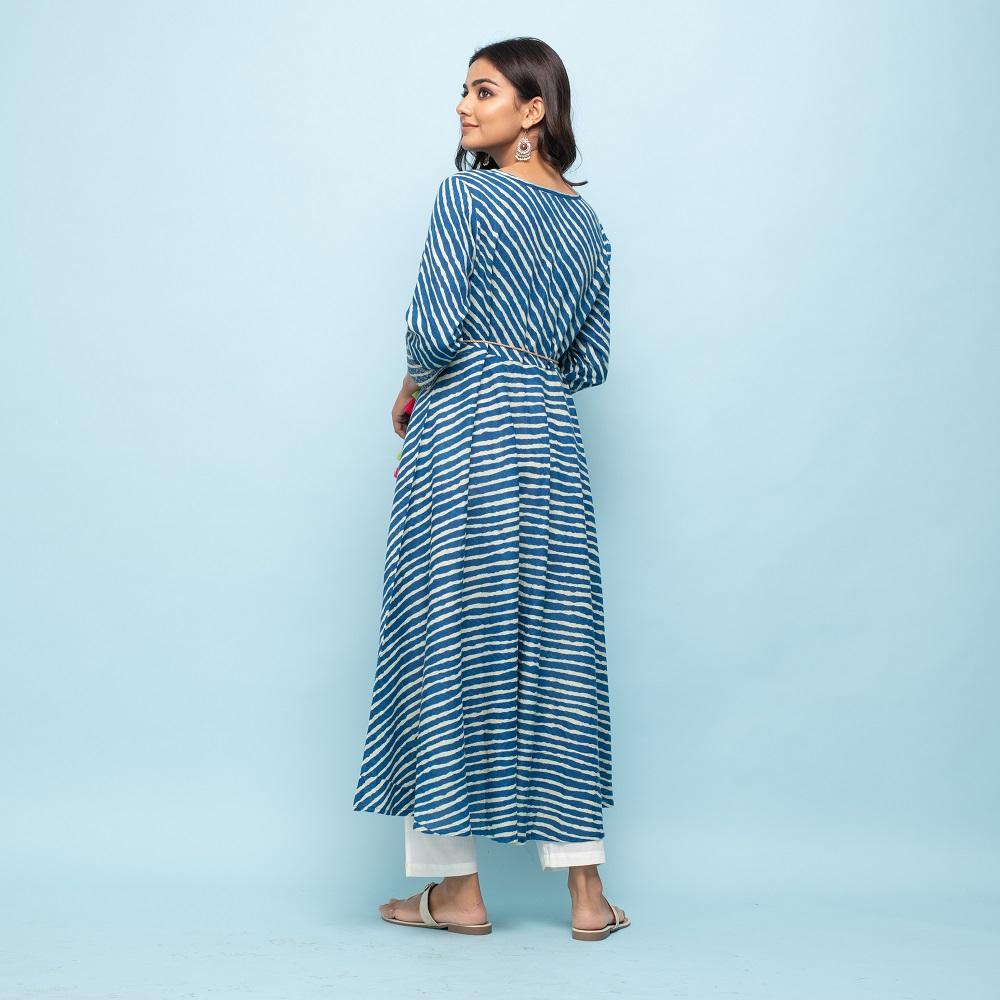 Rang Deep Indigo Lehriya Long Kurti Kurti Rangdeep-Fashions