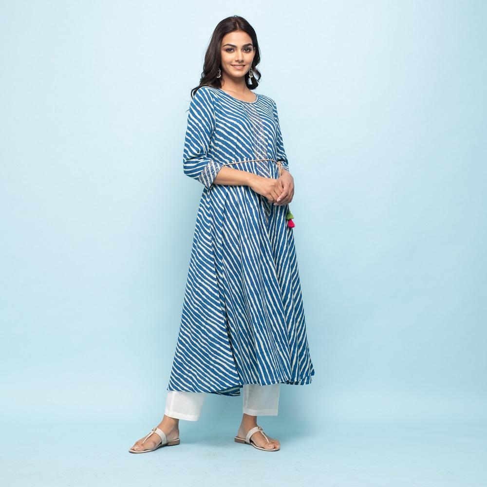 Rang Deep Indigo Lehriya Long Kurti Kurti Rangdeep-Fashions