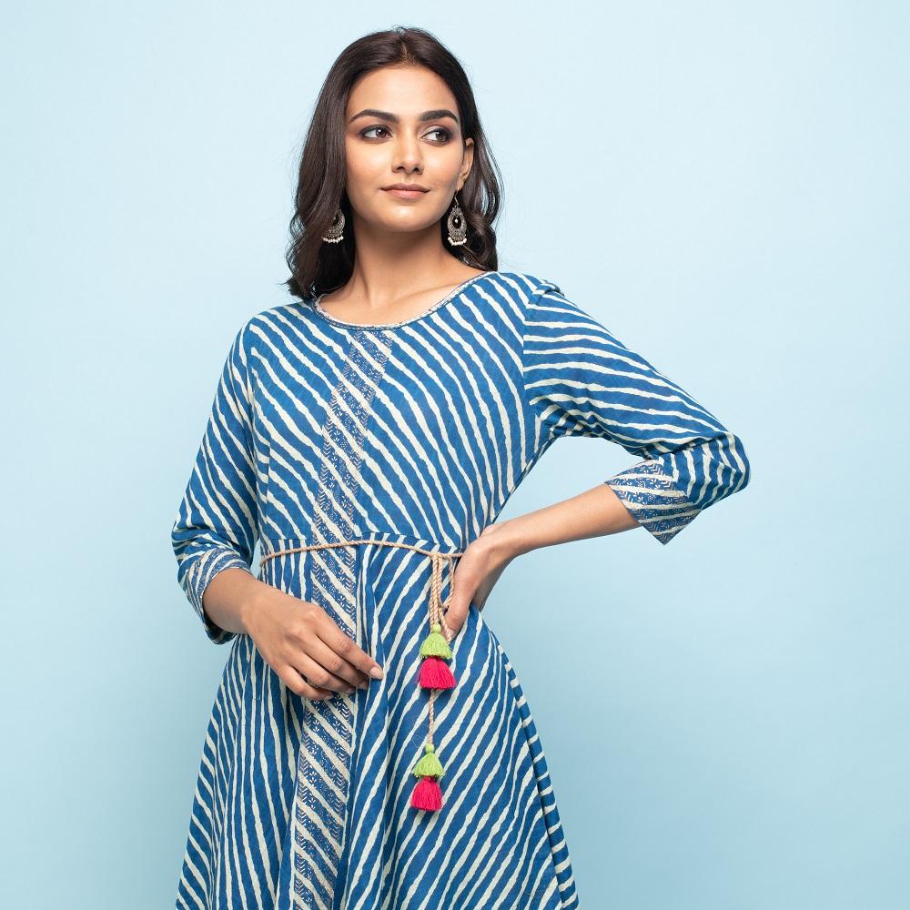 Rang Deep Indigo Lehriya Long Kurti Kurti Rangdeep-Fashions