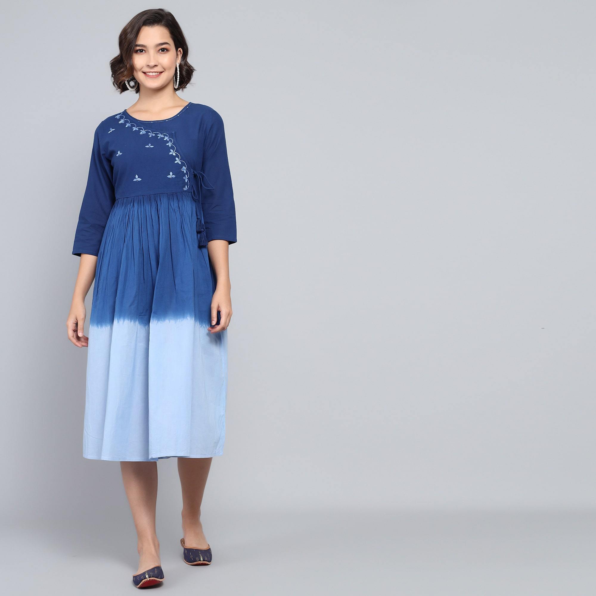 RangDeep Blueberries Ombre Cotton Kurta Dress Ombre Dress Rangdeep-Fashions Large