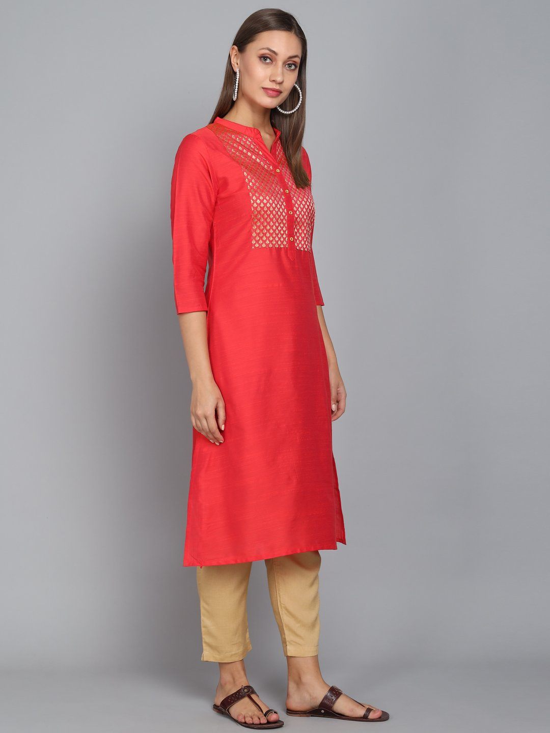 Rangdeep Carmine Knee length Viscose Straight Kurta Viscose Kurtis Rangdeep-Fashions
