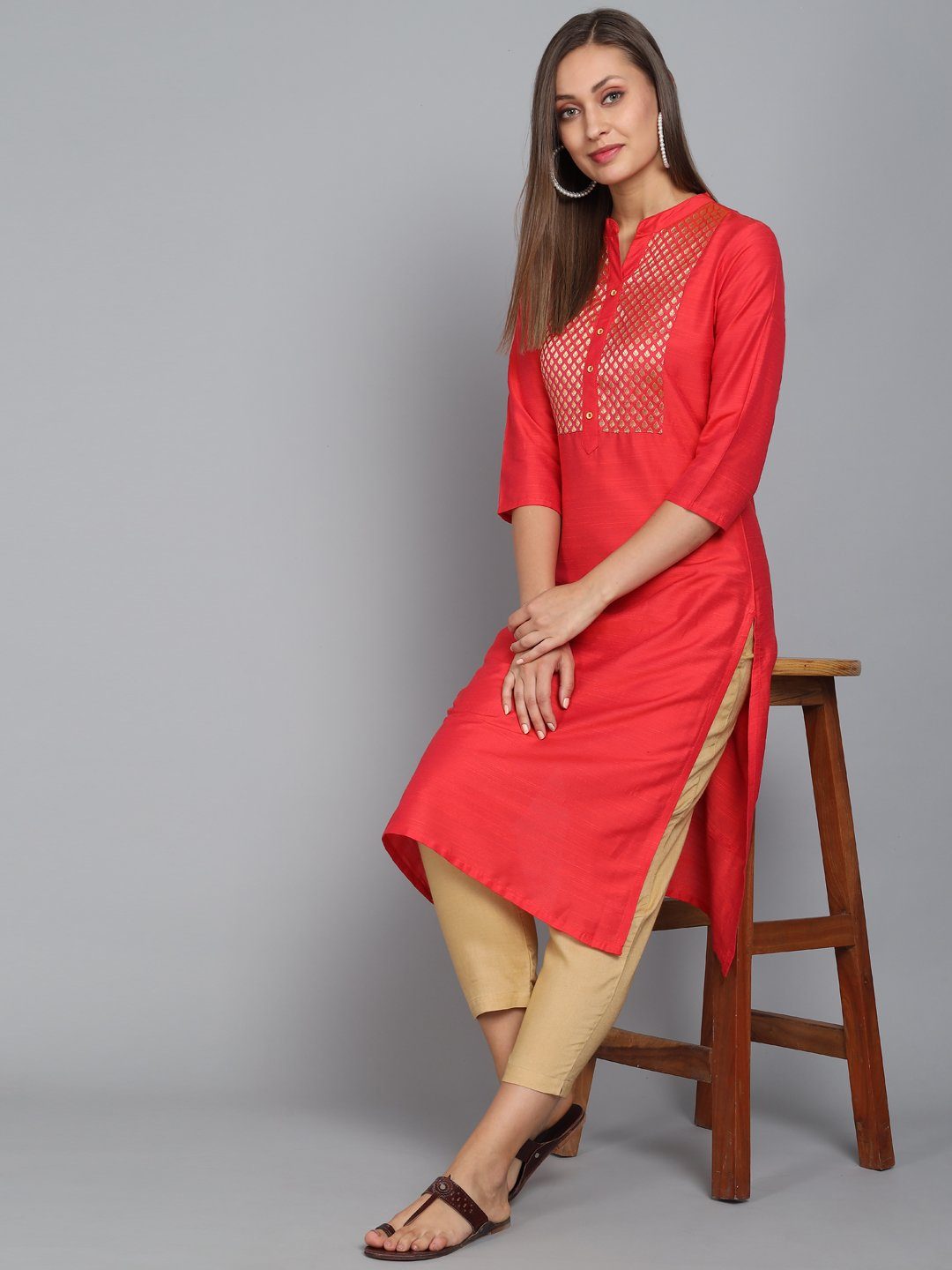 Rangdeep Carmine Knee length Viscose Straight Kurta Viscose Kurtis Rangdeep-Fashions