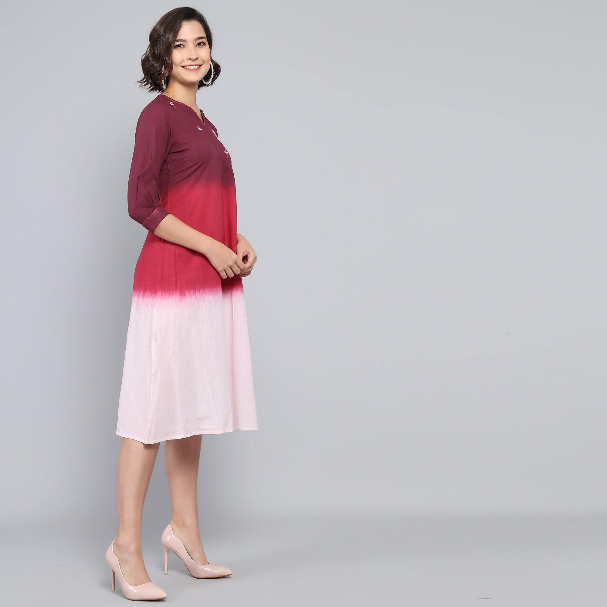 RangDeep Claret Pink Ombre Cotton Kurta Dress Ombre Dress Rangdeep-Fashions