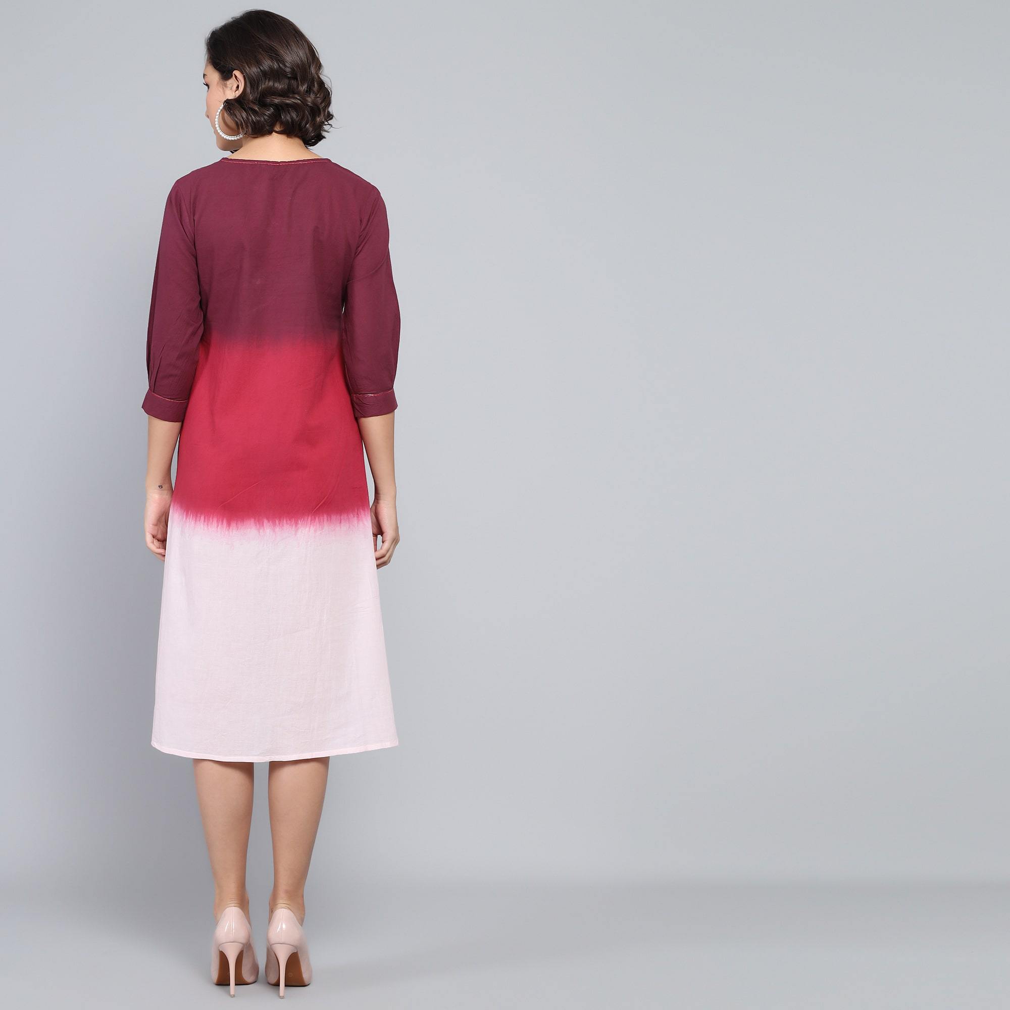 RangDeep Claret Pink Ombre Cotton Kurta Dress Ombre Dress Rangdeep-Fashions