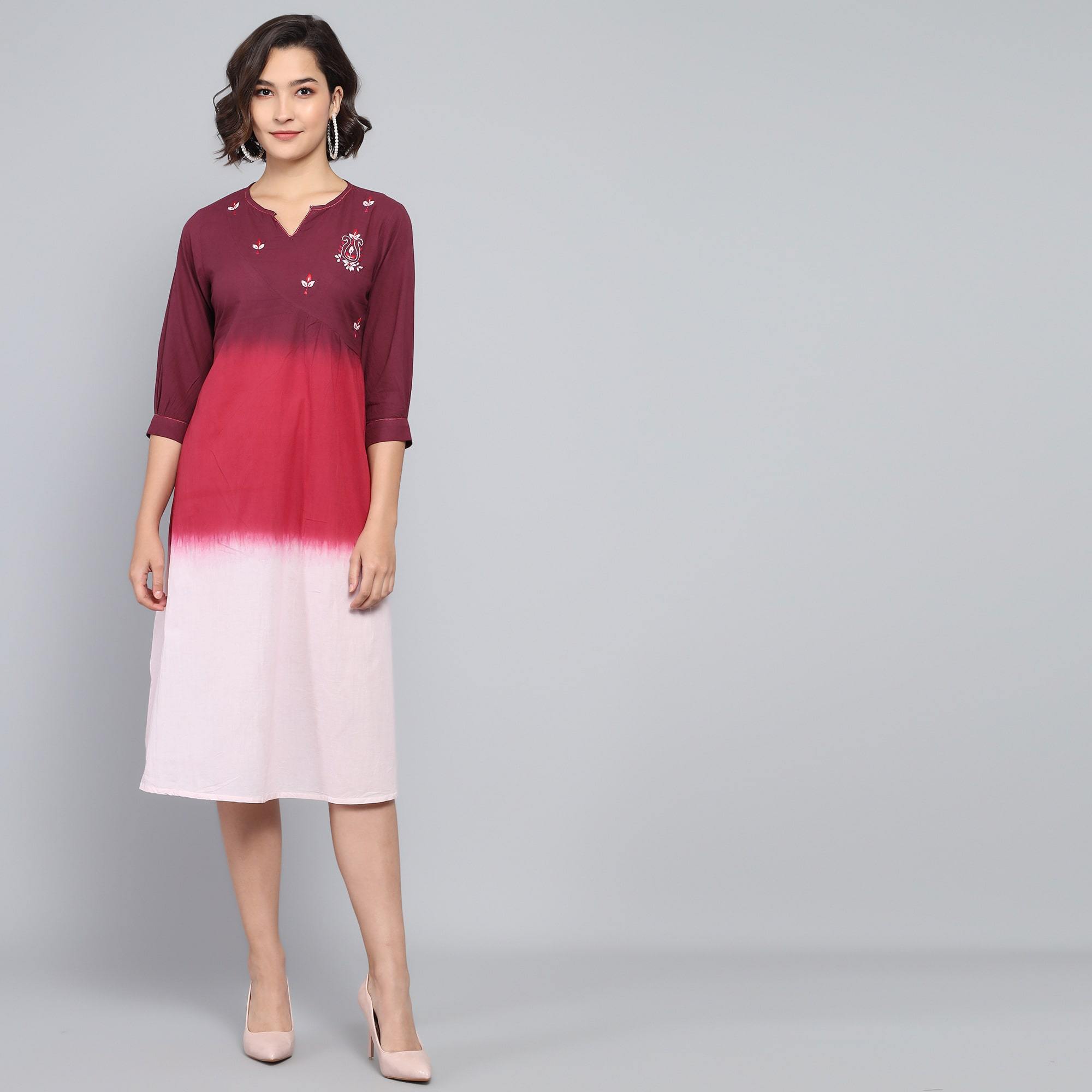 RangDeep Claret Pink Ombre Cotton Kurta Dress Ombre Dress Rangdeep-Fashions