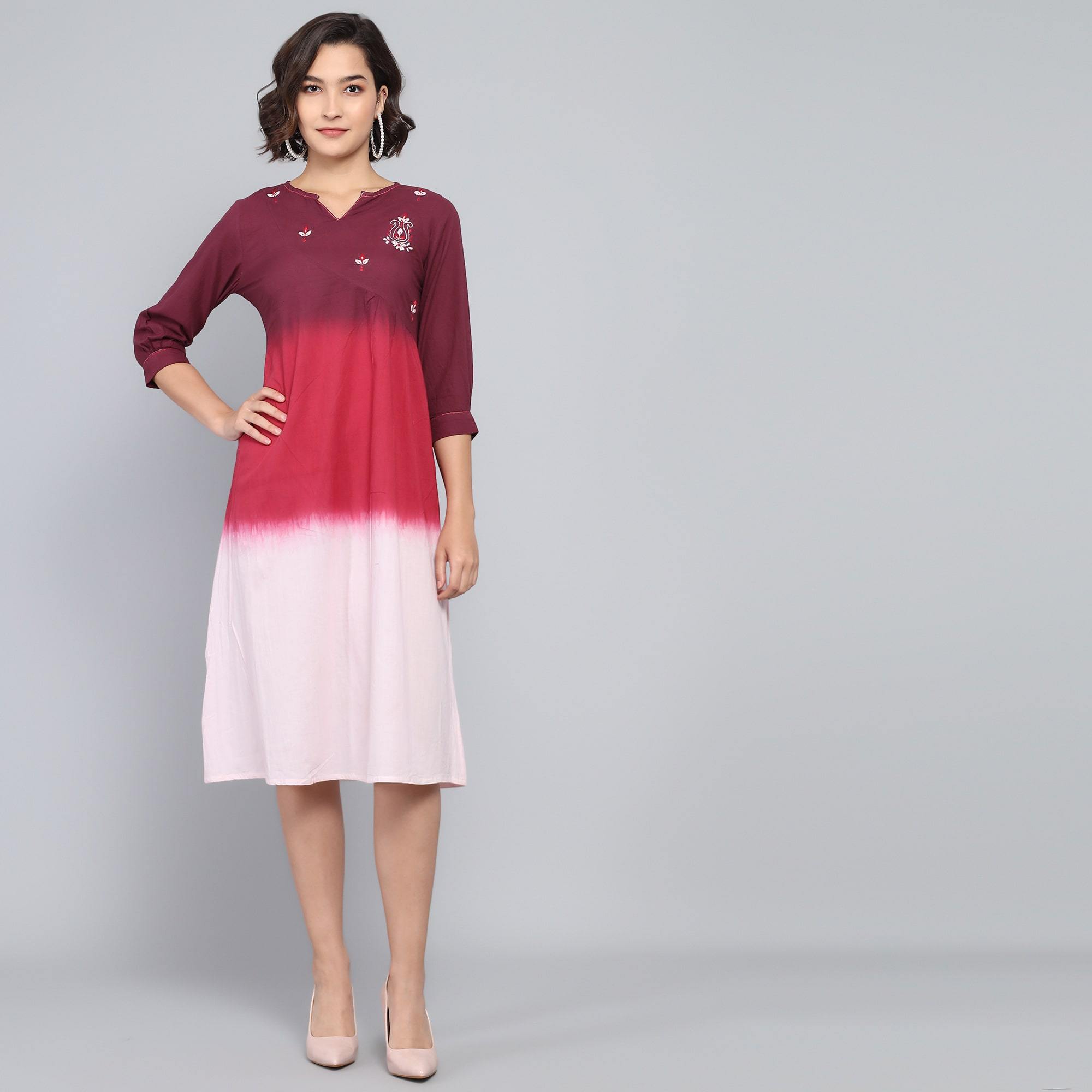 RangDeep Claret Pink Ombre Cotton Kurta Dress Ombre Dress Rangdeep-Fashions Medium