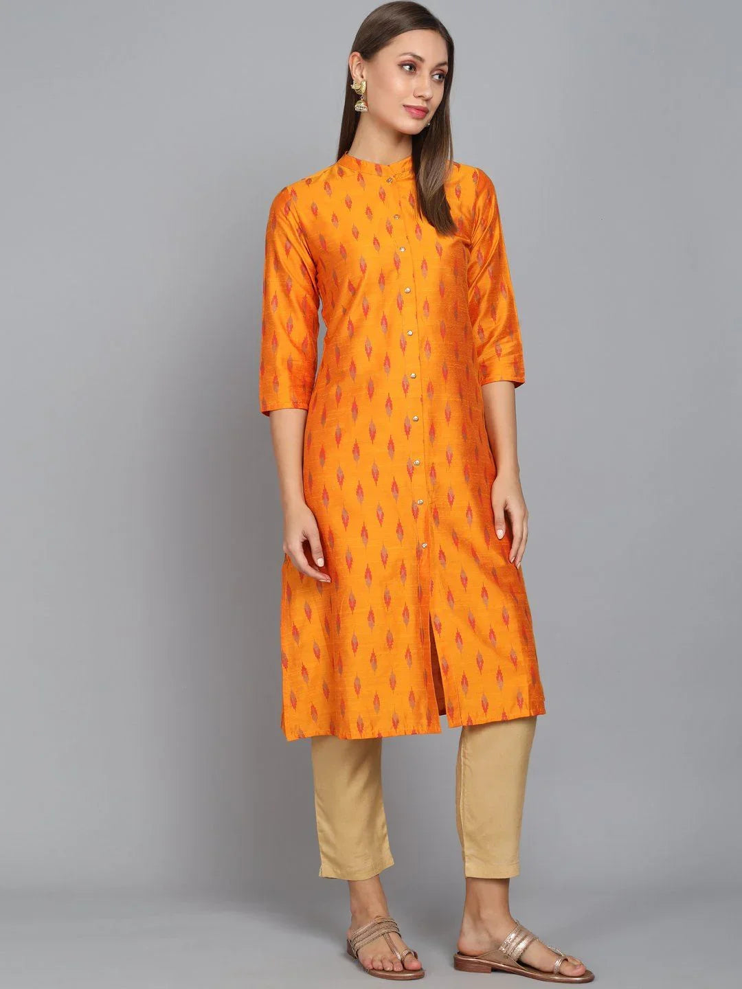 Rangdeep Golden Knee length Viscose Straight Kurta - SanskrutiHomes