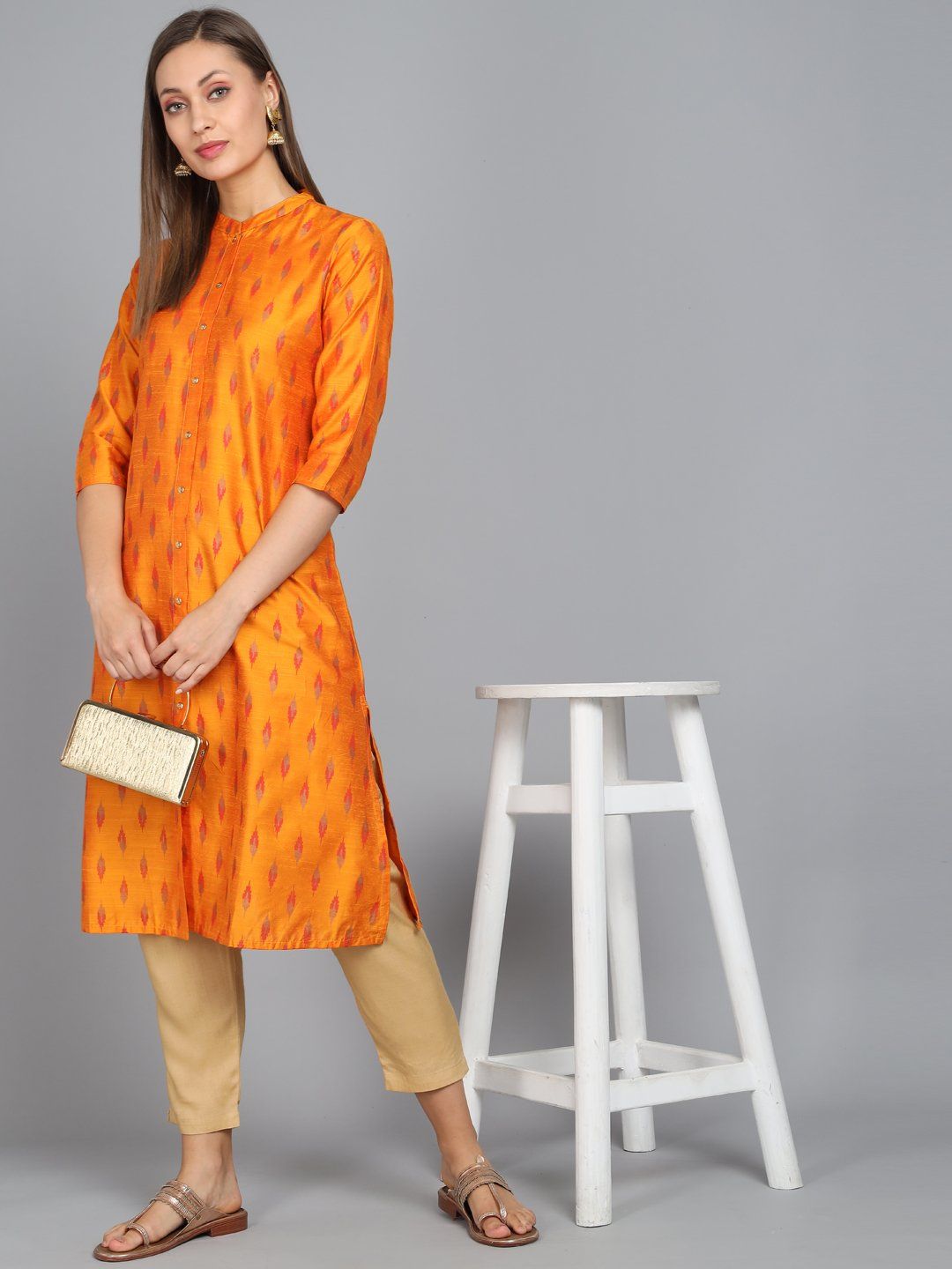 Rangdeep Golden Knee length Viscose Straight Kurta Viscose Kurtis Rangdeep-Fashions Large