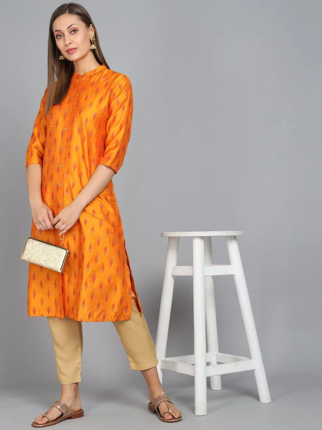 Rangdeep Golden Knee length Viscose Straight Kurta - SanskrutiHomes