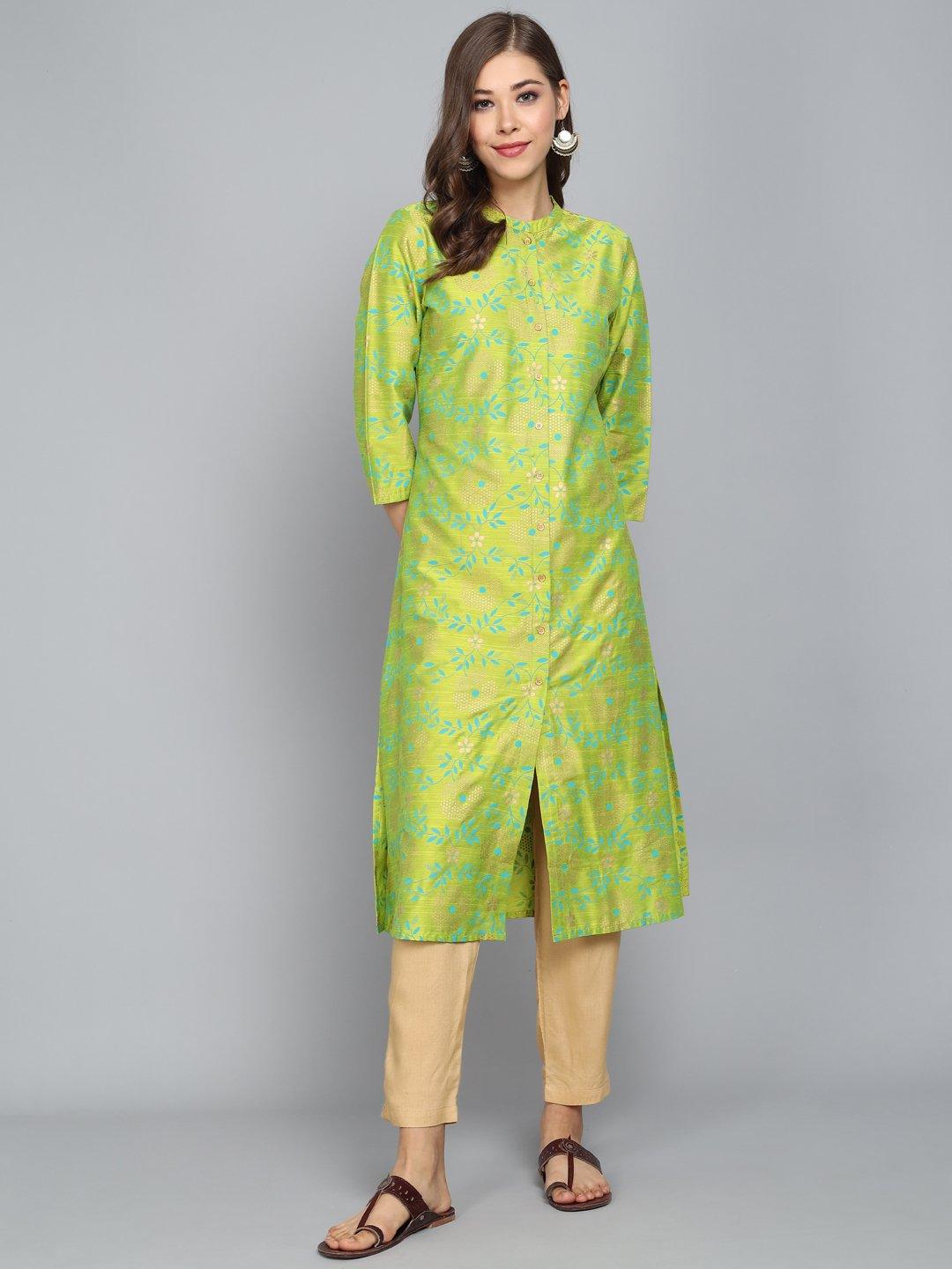 Rangdeep Lime Green Knee length Viscose Straight Kurta Viscose Kurtis Rangdeep-Fashions Small