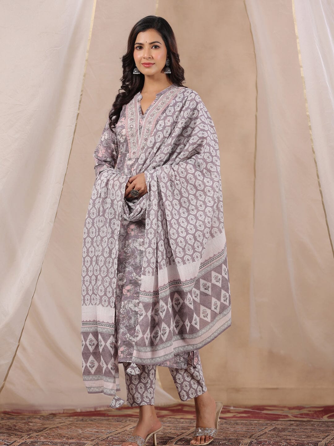 RangDeep Women Pink Floral Print Kurta Set Kurti Dupatta set Pant Rangdeep-Fashions