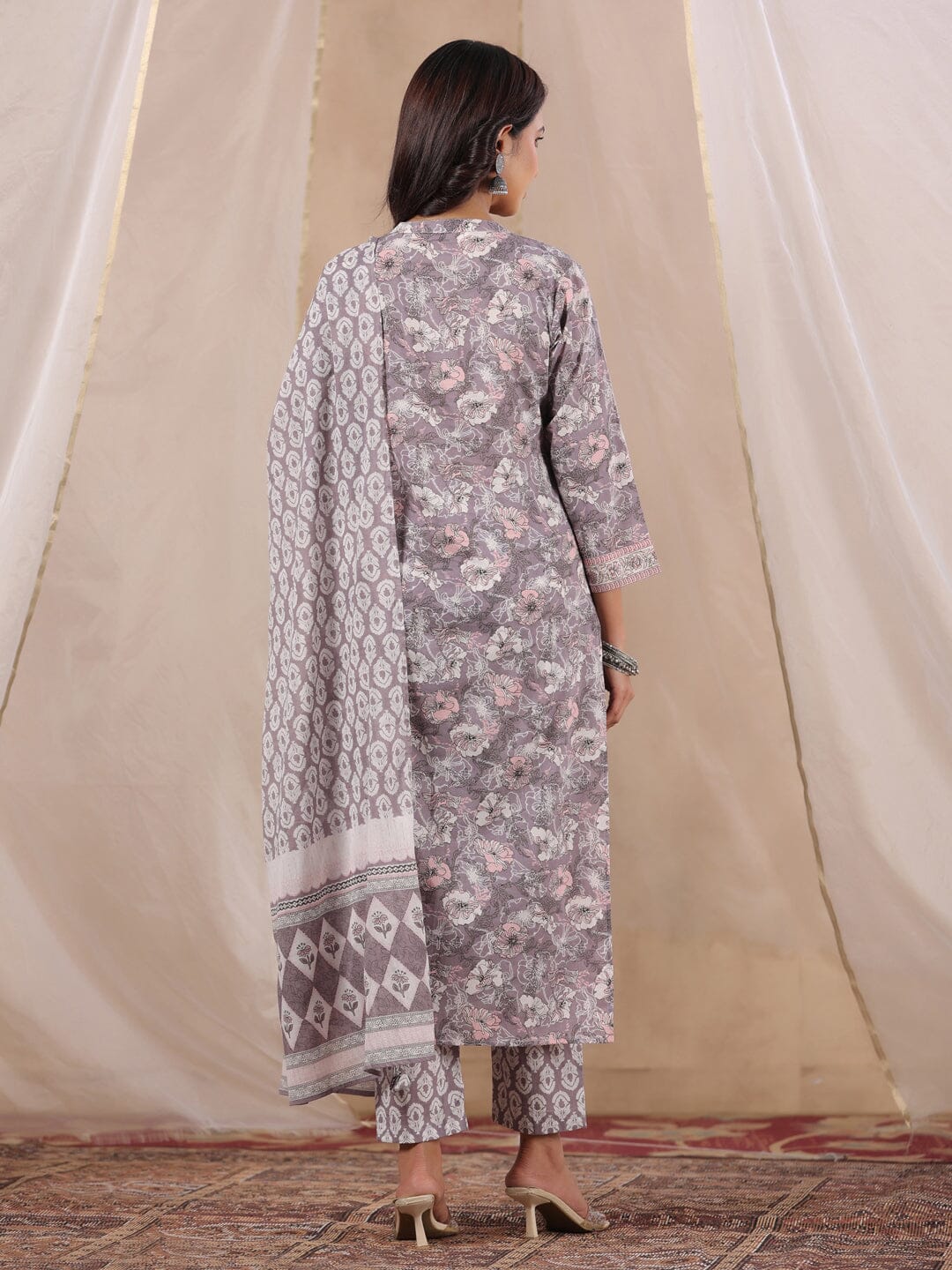 RangDeep Women Pink Floral Print Kurta Set Kurti Dupatta set Pant Rangdeep-Fashions