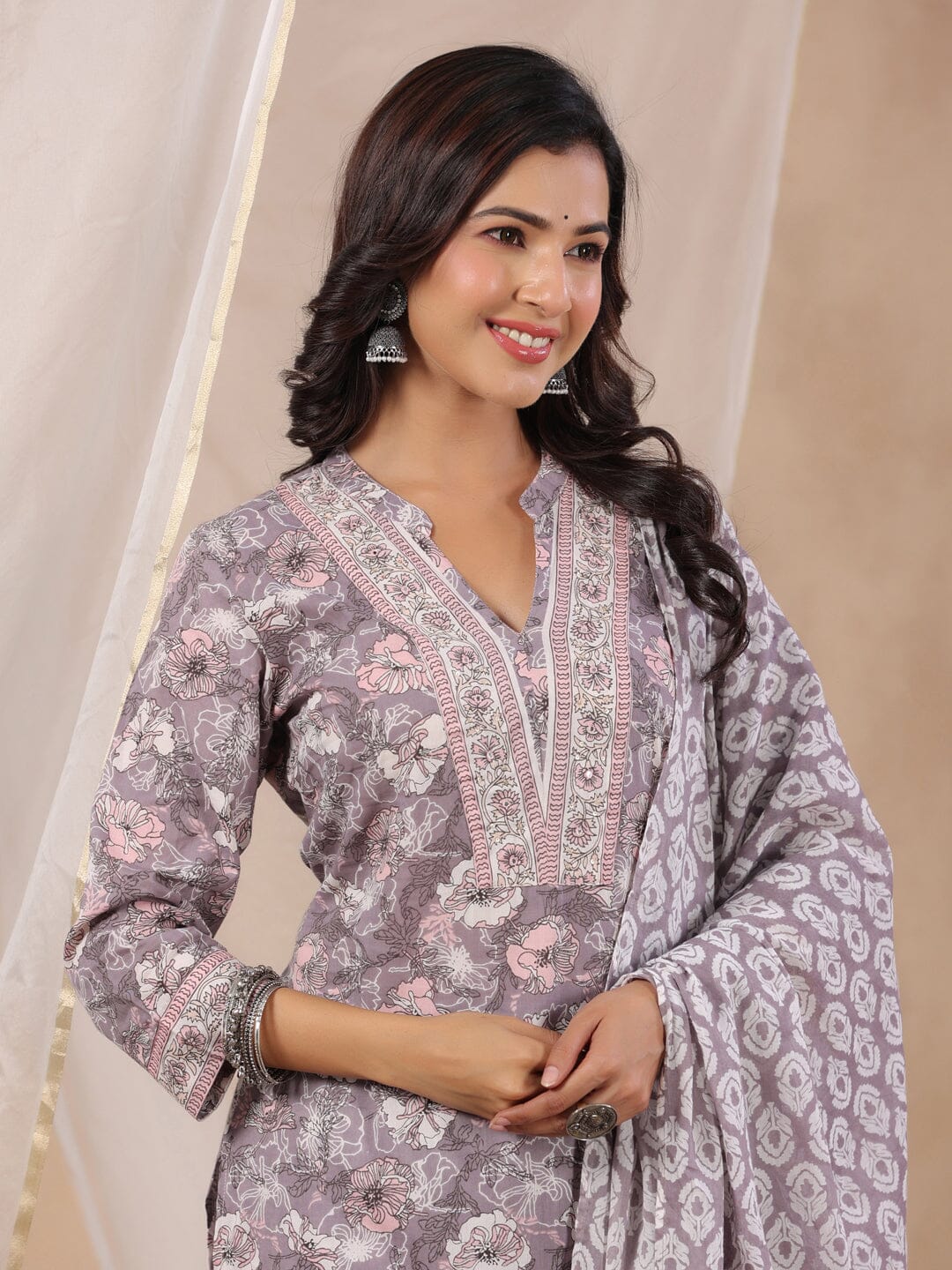 RangDeep Women Pink Floral Print Kurta Set Kurti Dupatta set Pant Rangdeep-Fashions